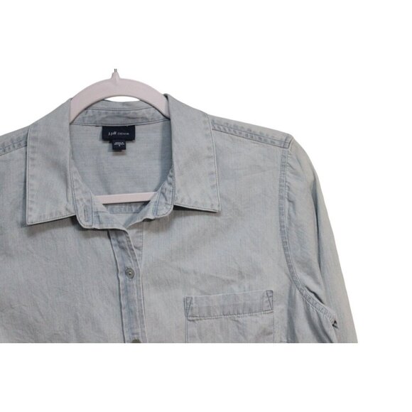 J Jill Button Up Blouse Size Small Chambray Denim Oversized Relaxed 100% Cotton - Picture 5 of 11